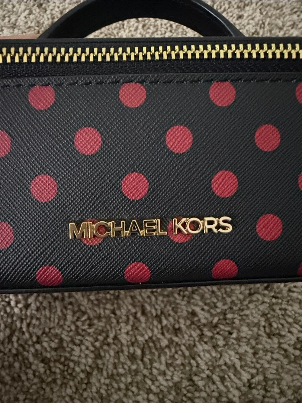 Michael Kors Black Cosmetic Case with Red Polka Dots